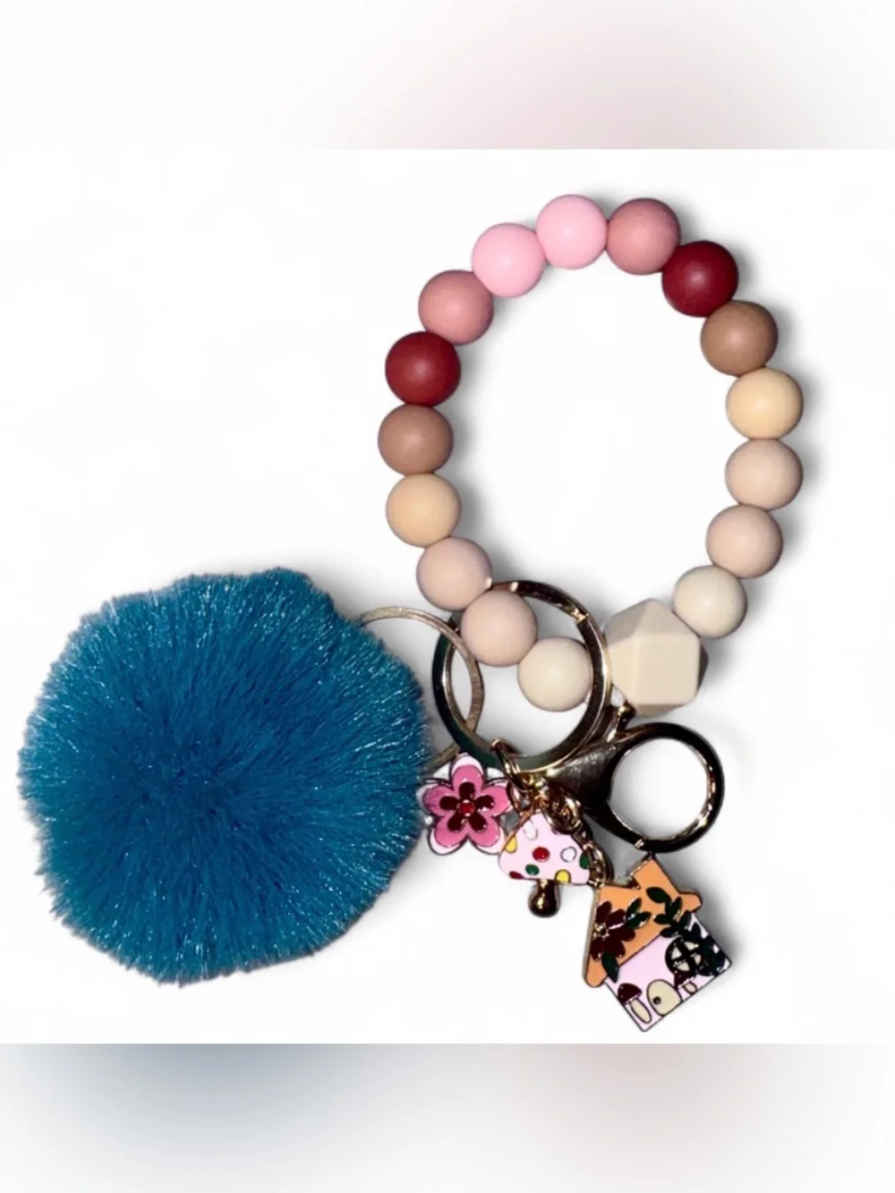 Silicone Beaded Keychain Wristlet Women’s Cute Key Ring Purse Bag Charm NWT